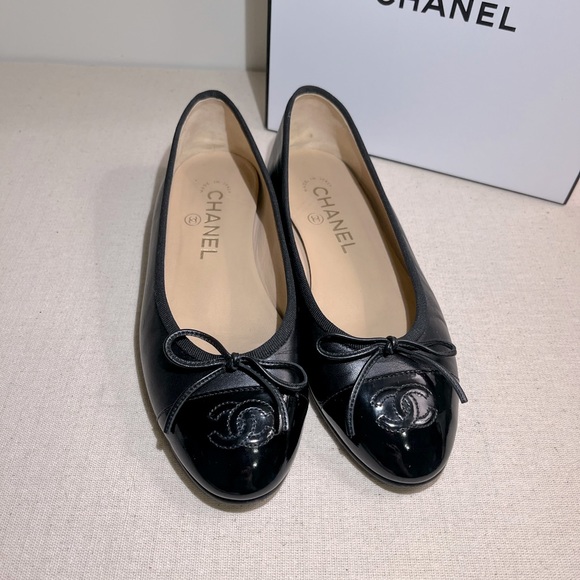 ❗️sold❗️🖤CHANEL🖤 Ballerinas Black Leather and Patent Leather 36 - Picture 3 of 12